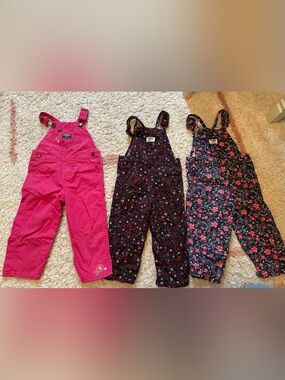 Three pairs vintage Oshkosh B’gosh 24 month girls overalls